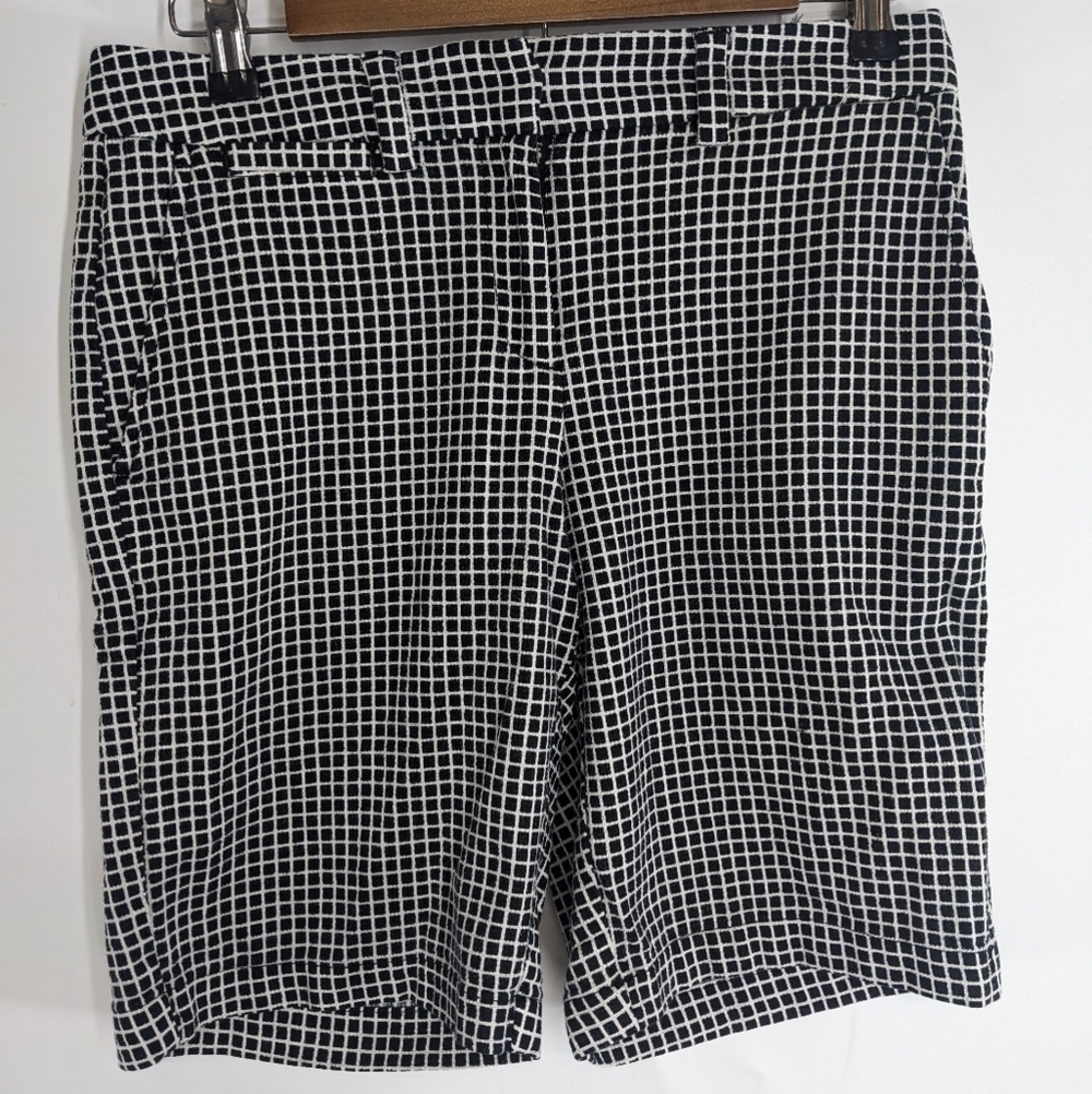 LANDS' END Mid-Rise Check Flat Front Bermuda Shorts